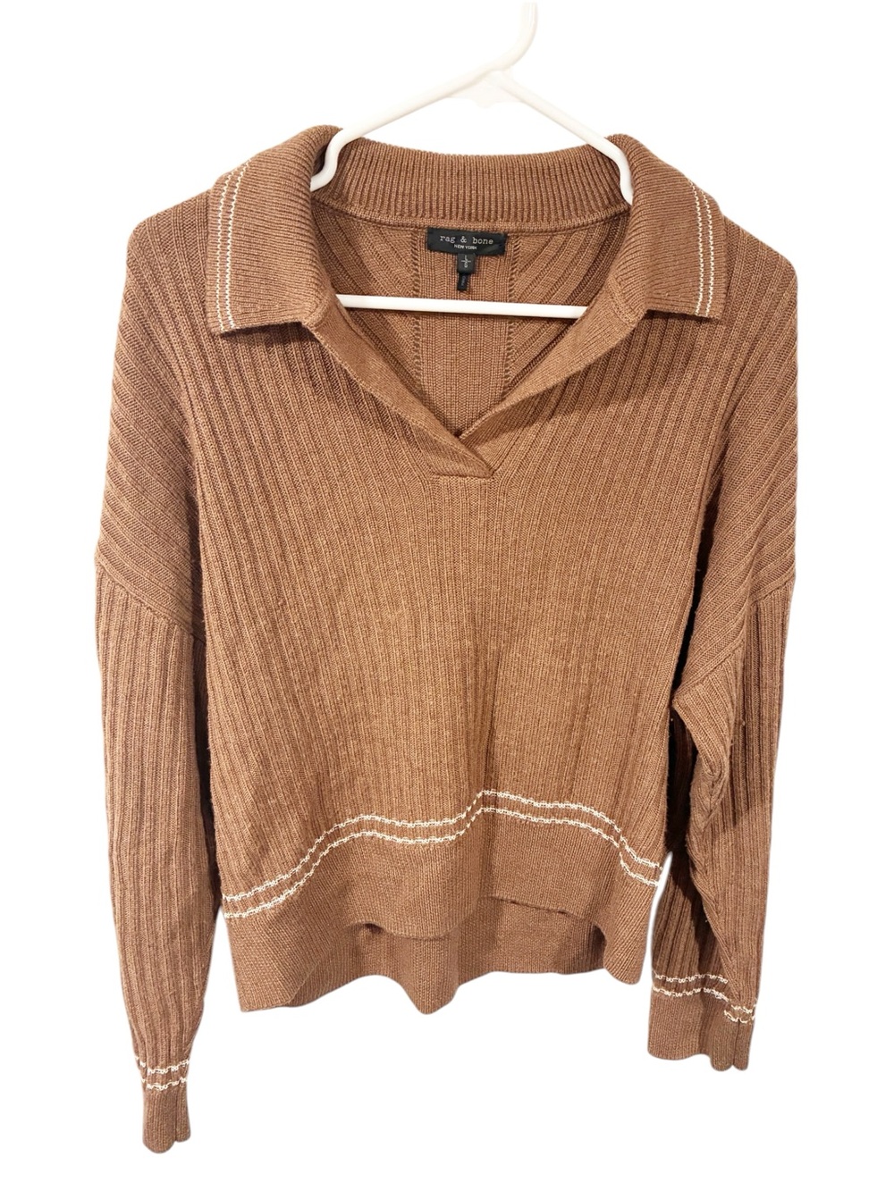 Rag & Bone Women's Monti Extra Fine Merino Wool Polo Knit Sweater Size Large